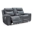 Signature Design by Ashley Mindanao Power Reclining Leather Match Loveseat with Console U5950418C Cheap