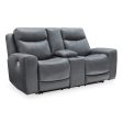 Signature Design by Ashley Mindanao Power Reclining Leather Match Loveseat with Console U5950418C Cheap