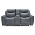 Signature Design by Ashley Mindanao Power Reclining Leather Match Loveseat with Console U5950418C Cheap