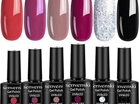 Senvenski Semi Permanente Gel Esmalte de Uñas Rojo Rosa Borgoña Púrpura Lavanda Violetas Lila Blanco Negro Brillo Color Shellac Regalo Soak Off UV LED Art Manicure Kit (CS6-015) Discount