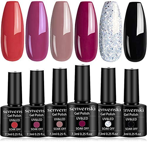 Senvenski Semi Permanente Gel Esmalte de Uñas Rojo Rosa Borgoña Púrpura Lavanda Violetas Lila Blanco Negro Brillo Color Shellac Regalo Soak Off UV LED Art Manicure Kit (CS6-015) Discount