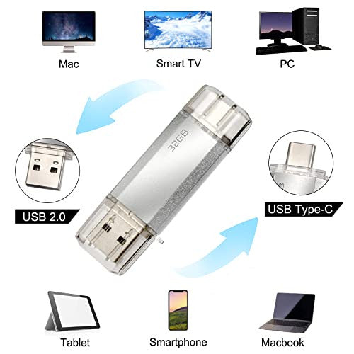 Tipo C Memoria 2 en 1 USB 32gb, Pen Drive USB C 32 GB Tipo C Y USB 2.0 Memoria Flash 32gb para Smartphones Android Windows Pc Tabletas Almacenamiento Datos Externo Etc (Plata) Reacondicionado Online